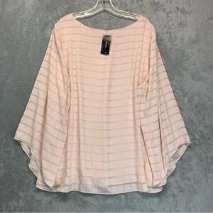 Alfani Womens Blouse Baby Powder Pink Size 3X Plus Asymmetrical Textured Striped